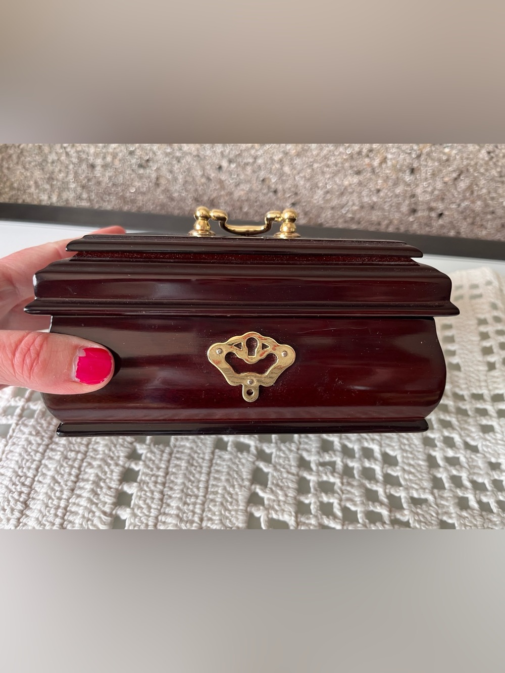 Vintage Wooden Jewelry Box with Gold Accents - 1994 Bombay company